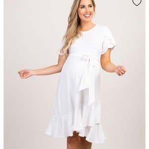 PinkBlush Ivory Solid Flounce Trim Maternity Dress